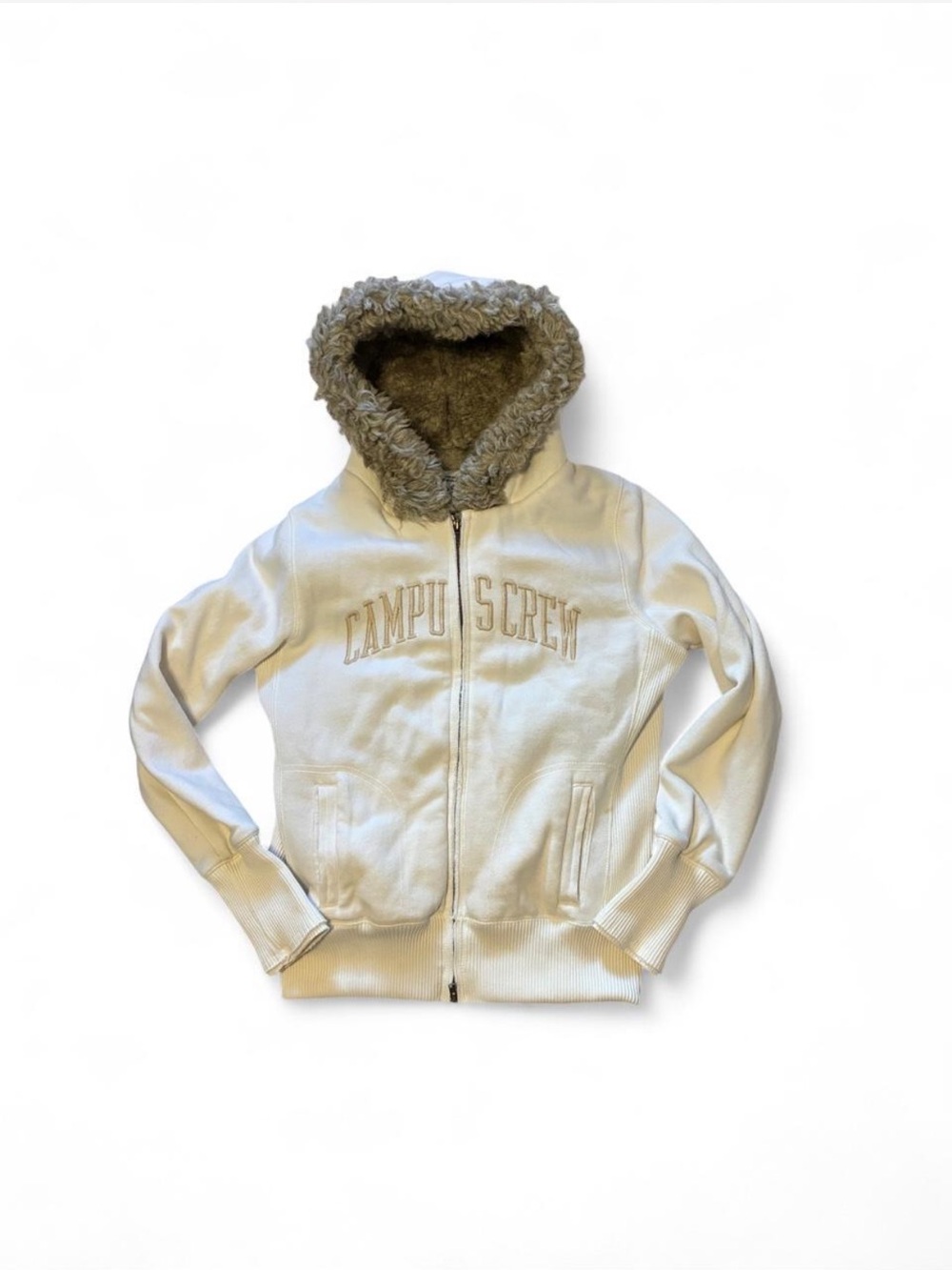🤍Y2K Campus Crew Fur Hood Zip Up